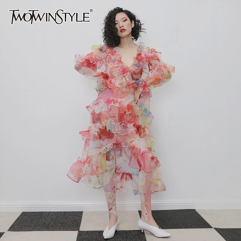 ^*Best Offers Twotwinstyle Print Ruches Vrouwen Jurken V-hals Flare Lange Mouw Hoge Taille Losse Ruches Jurken Voor Vrouwelijke Mode Kleding Nieuwe ^*Best Offers Twotwinstyle Print Ruches Vrouwen Jurken V-hals Flare Lange Mouw Hoge Taille Losse Ruches Jurken Voor Vrouwelijke Mode Kleding Nieuwe