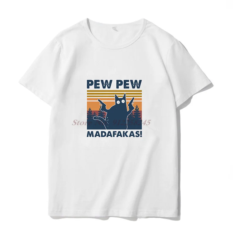 Vintage Pew Madafakas T-shirts Men Short Sleeve T Shirt Fashion Funny Black Cat Tees Tshirt Tops Streetwear men clothing
