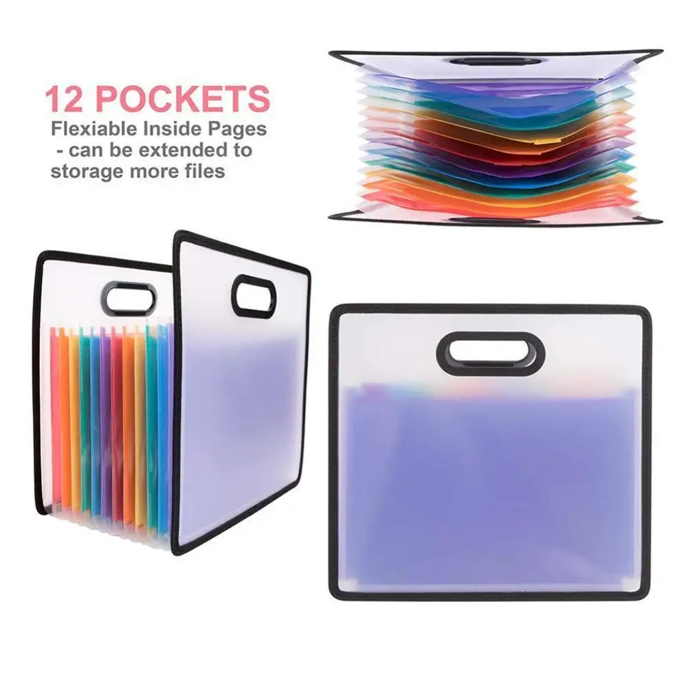 

1piece Rainbow Color Portable Organ Bag Expansion Folder Receipt Filing Portable File Stationery Cabinet Bag Office Storage H3X2