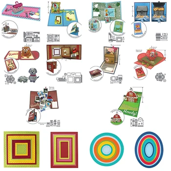 

Pop-up Photo Frame Purse Gift Box Cards Barn Layered Oval Circle Quadrilateral Metal Cutting Dies DIY Scrapbooking Template 2020