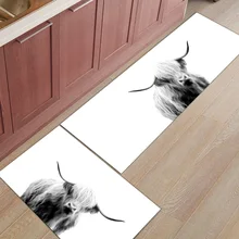 Черный и белый ручная роспись нарезки горного скота портретов 2 шт. коврик для кухни под миска для воды еды коврики