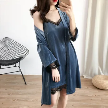 

Velour Women Kimono Gown Robe Suit Sexy Sleepwear Nightgown Soft Autumn Bathrobe Winter Nightwear Home Clothing Novelty