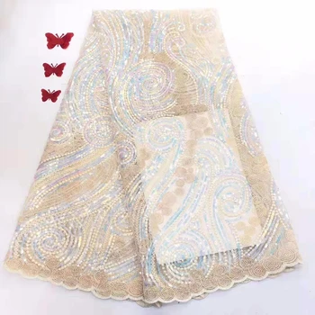 

African Sequins Lace Fabric 2019 High Quality Lace French Sequence Tulle Lace Nigerian Lace Fabrics For Wedding