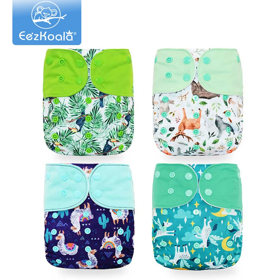 Pocket Nappy Baby-Cloth-Diaper Eezkoala Diapers-Cover Eco-Friendly Washable 4pcs Fast-Dry