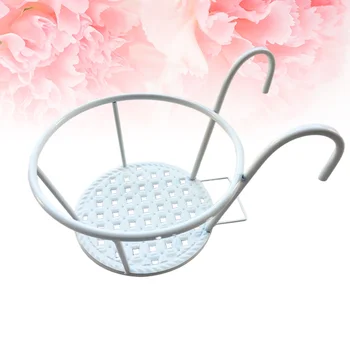 

1PC Bonsai Hanging Basket Flowerpot Holder Iron Art Handrail Stand Flowerpot Bracket for Home Office (White)