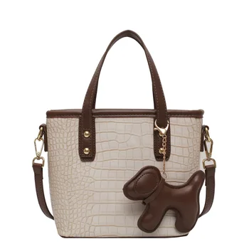 

Retro stone bag women's simple handbag versatile one shoulder bucket bag for pony pendant brand designer's messenger bag