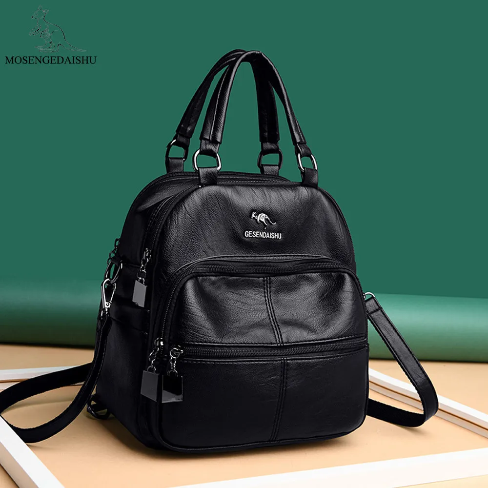 

Women Casual Backpack Famous Brand Female Shoulder Bag Luxury Designer Multi-Function Backpack High Quality Leather Lady Mochila
