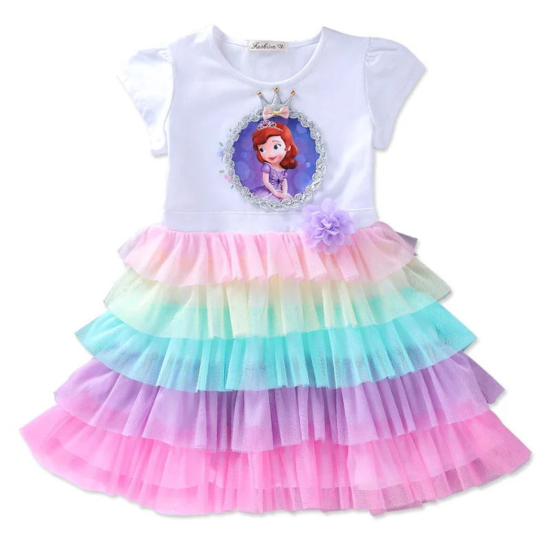 

New Halloween Elsa Dress Princess Girl Dresses Costumes for Children Fancy Party Rainbow Layered Dress Toddler Girls Clothing