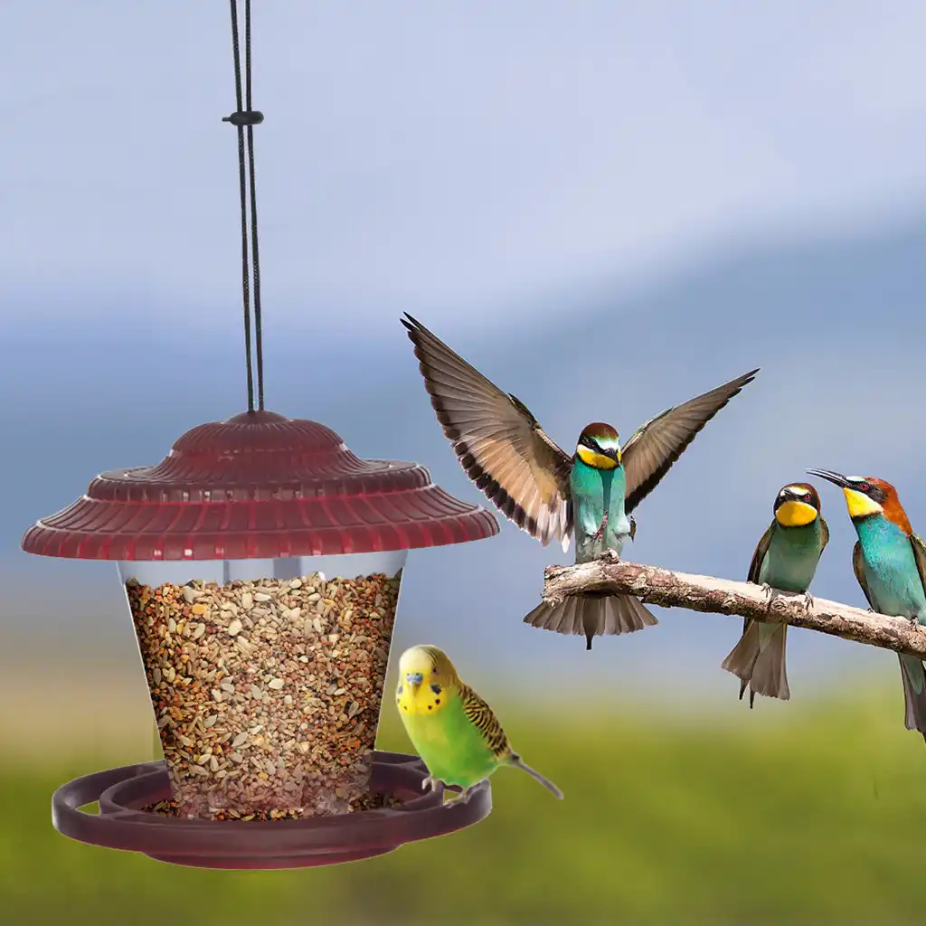 Hexagon Hanging Wild Bird Feeder Tray Birdhouse Garden Hook Type