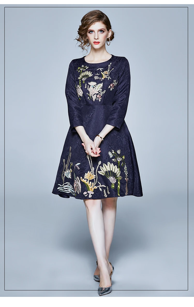 Новое жаккардовое весеннее платье с цветочной вышивкой Vestidos Invierno Mujer рождественское женское вечернее платье K8573