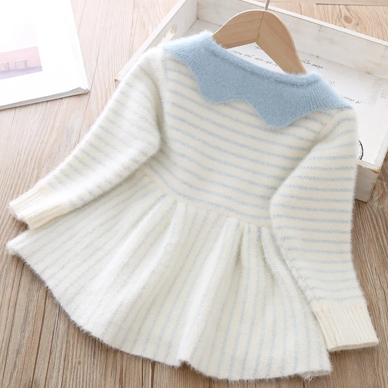 Humor Bear/осень-зима г., новое Полосатое вязаное платье для девочек бархатный свитер с длинными рукавами в европейском и американском стиле для маленьких девочек