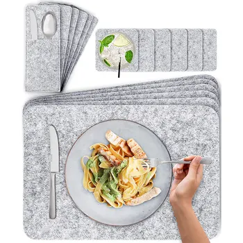 

Felt Place Mats Washable for Easter Table Decoration Cuttlery Bags Glass Coasters Set of 6 44X30 cm Dark Grey