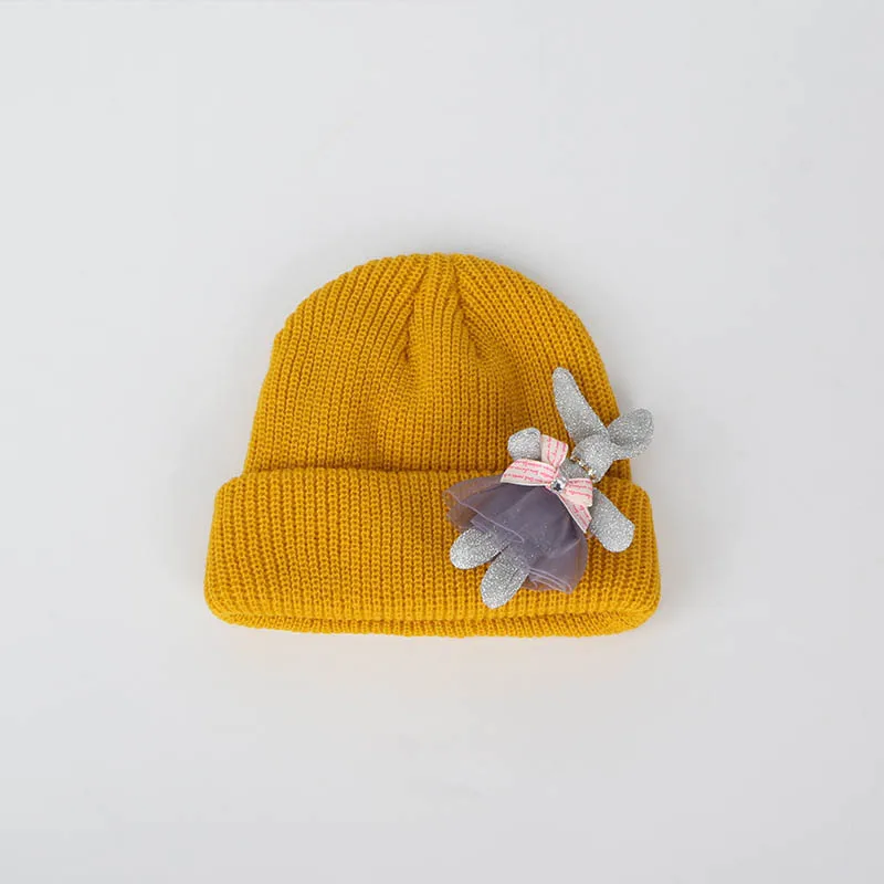 Мягкий, для новорожденного ребенка шапка вязаная милые детские Кепки для теплая зимняя одежда для мальчиков и девочек с рисунком из мультфильма, Детская однотонная шляпа младенческой Детские шапочки - Цвет: Yellow