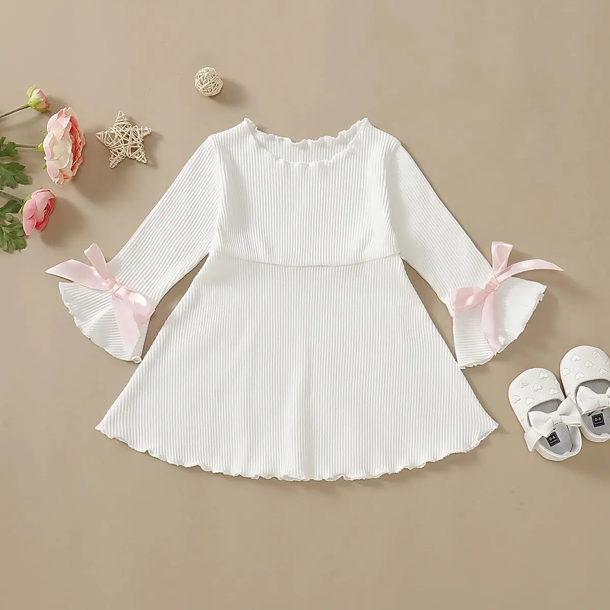Детская одежда; сезон весна-осень пышные вечерние платья принцессы с длинными рукавами для маленьких девочек рифленый бантик; однотонные платья