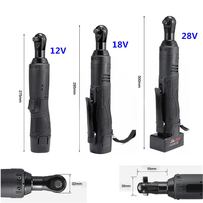  3/8'' 2 Lithium-Ion Battery Electric Ratchet Wrench Rechargeable Electric Cordless Right Angle Wren