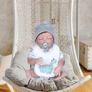 

Infant Baby Care Accessaries Supplies Parts 48cm Bebe Doll Reborn Baby Boy in Blue Dress Full Body Silicone Bath Toys