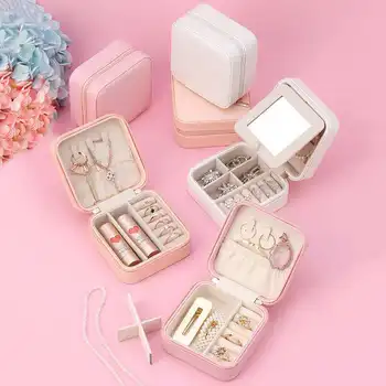 

Ear Stud Jewlery Box Women's Portable Ear Stud Small Simple Top Grade Luxury Earrings Ear Stud Ring Necklace Storage Box