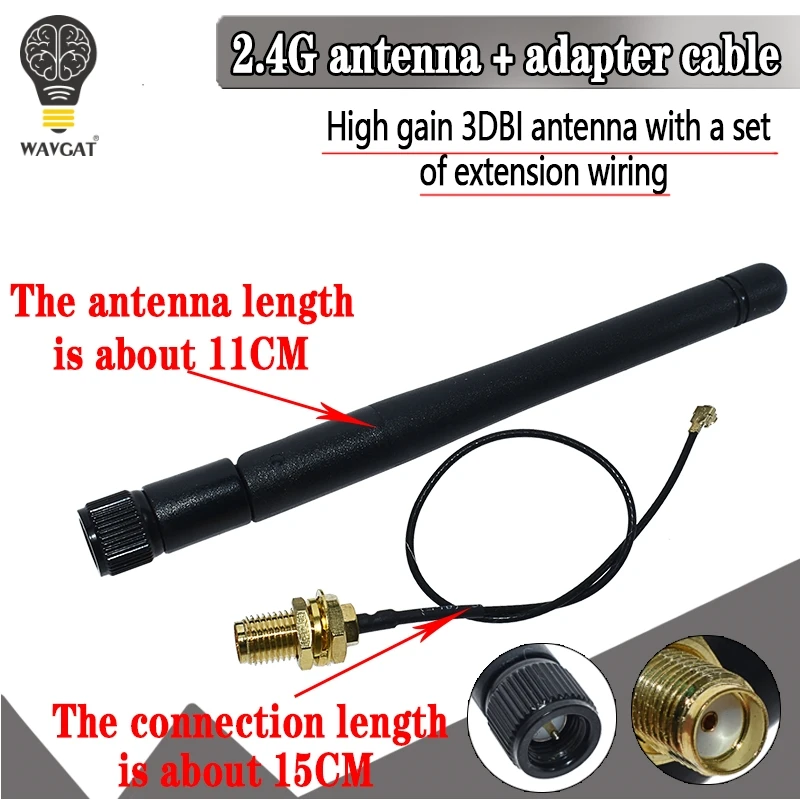 

2.4GHz 3dBi WiFi 2.4g Antenna Aerial RP-SMA Male wireless router+ 17cm PCI U.FL IPX to RP SMA Male Pigtail Cable ESP8266 ESP32