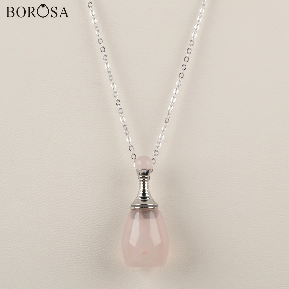 BOROSA 3 шт. 26 дюймов серебро мульти-вид натуральный камень подвеска в виде бутылочки парфюма ожерелье кристаллы аметиста Духи Диффузор WX1222-N