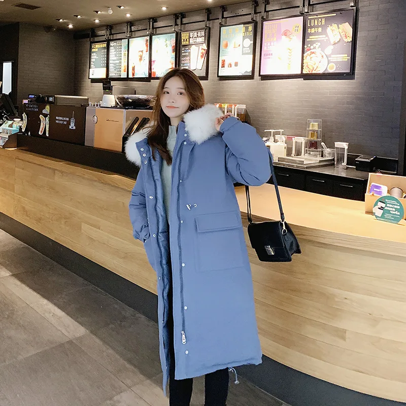 

Parka Women's 2019 New Style Large Fur Collar Hooded down Jacket Cotton-padded Clothes Mid-length Korean-style Loose Thick Coat