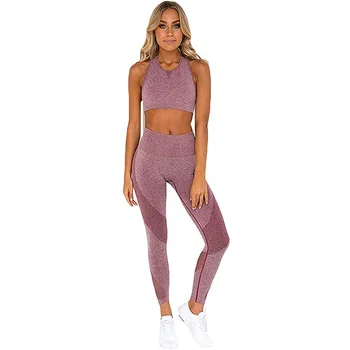 

Fitness Clothing Women Workout Sets 2 Pieces Suits High Waisted Seamless Yoga Leggings With Stretch Sports Bra Active Wear