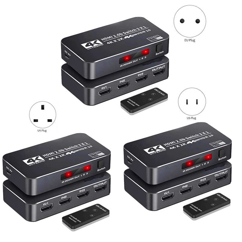 4K HDR HDMI переключатель 3 порта 2 0 с ИК беспроводным пультом дистанционного