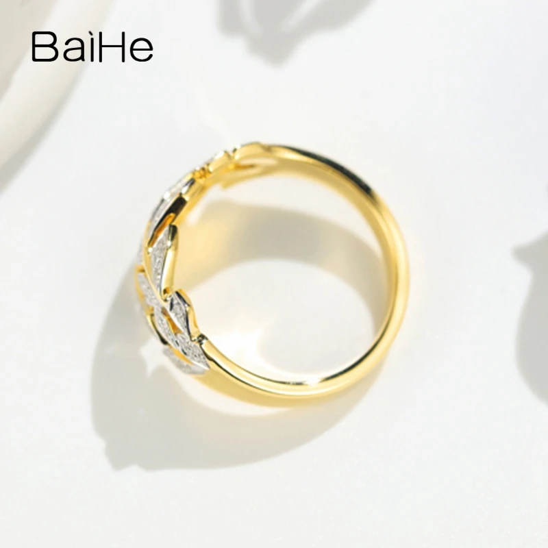 BAIHE Solid 14K белое и желтое золото 0.22ct Сертифицированный круглый H/SI натуральные бриллианты женские модные ювелирные изделия кольцо