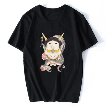 

Hannya Tshirt Print Man T Shirt Unique Tee Shirts Japan Samurai Tattoo Snake Mask Geek Short Sleeve Cotton Black Tops
