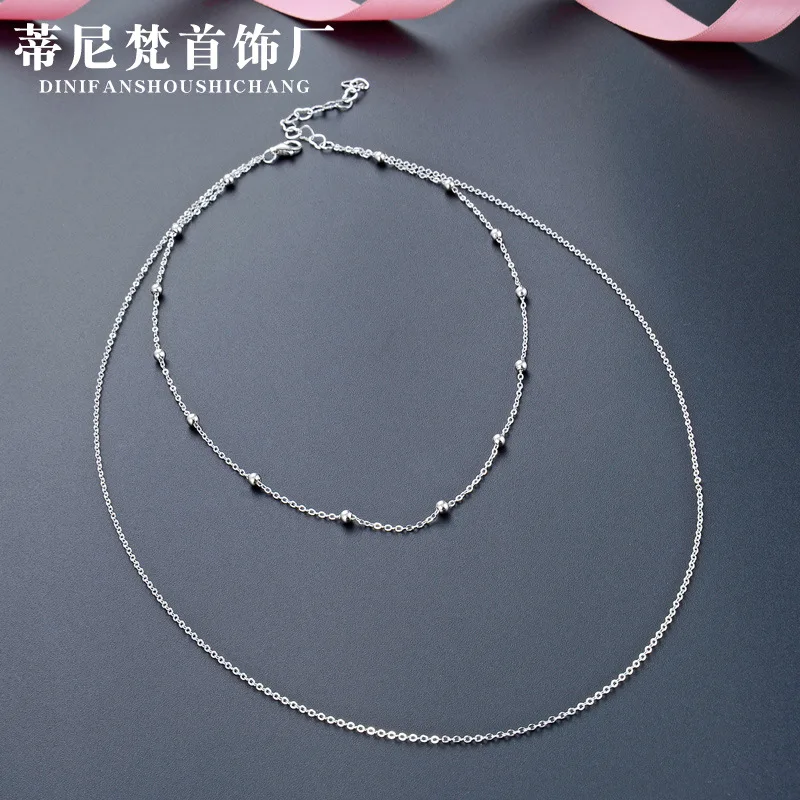 

SOURCE Accessories S925 Fine Silver Simple Pressure Light Cross Package Beads Double Layer Necklace Choker Sweater Chain