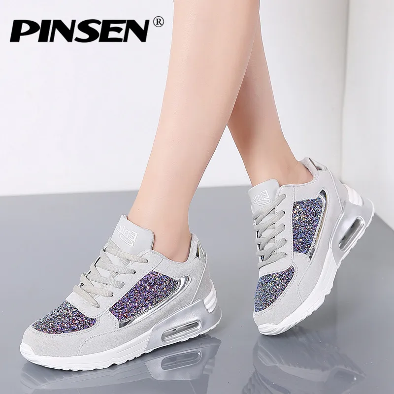 

PINSEN 2020 Apring Sneakers Women Flats Shoes High Quality Increase Casual Shoes Woman Basket Femme Gold Glitter Ladies Shoes