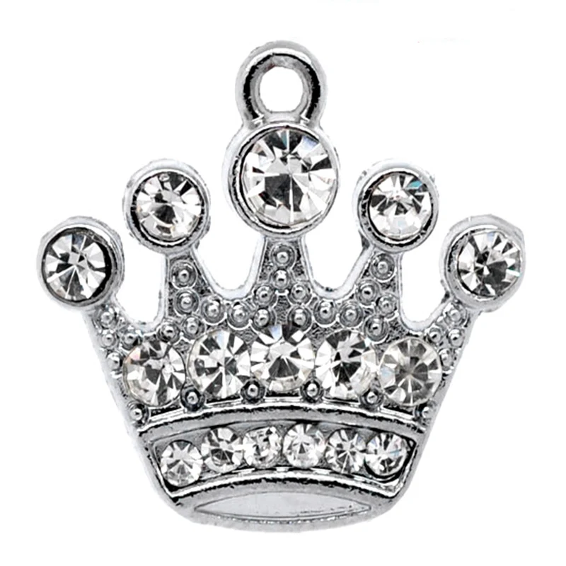 Lovely Jewelry! 10 Silver Tone Rhinestone Crown Charm Pendants 21x20mm (B10355)