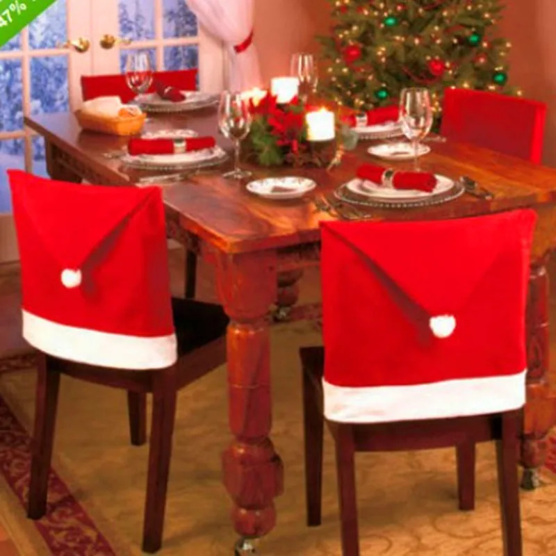 Горячая Распродажа, рождественские чехлы на стулья, шапка Санта-Клауса, рождественские чехлы на стулья, вечерние, новогодние, вечерние