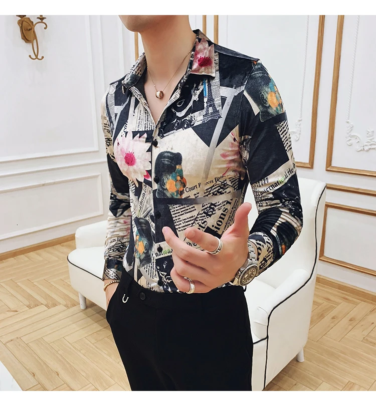 Формальные Рубашки, Мужская одежда, Camisa Social Masculina, Ретро рубашка, утепленная, сохраняющая тепло, с принтом, с длинным рукавом, рубашка, платье, рубашка