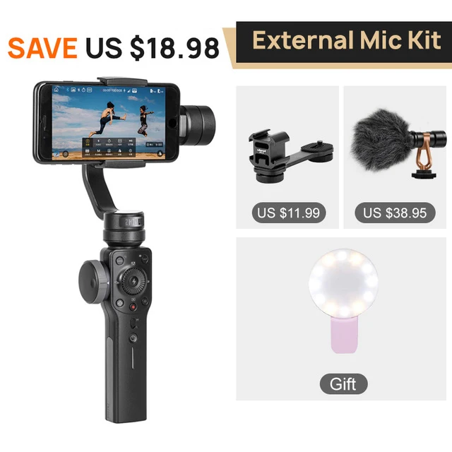 Zhiyun Smooth 4 карданных гидростабилизатор на шарнирном замке с 3 стабилизатор для переносного телефона для iPhone X 8 Xiaomi Gopro 7 5 экшн-камеры samsung S10 - Цвет: add clamp Microphone