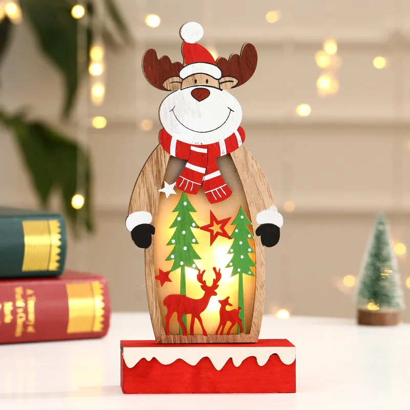 Рождественские игрушки, деревянные светящиеся Санта-Клаус, снеговик, лось, электронная игрушка, креативные светящиеся рождественские вечерние украшения для дома, детский подарок