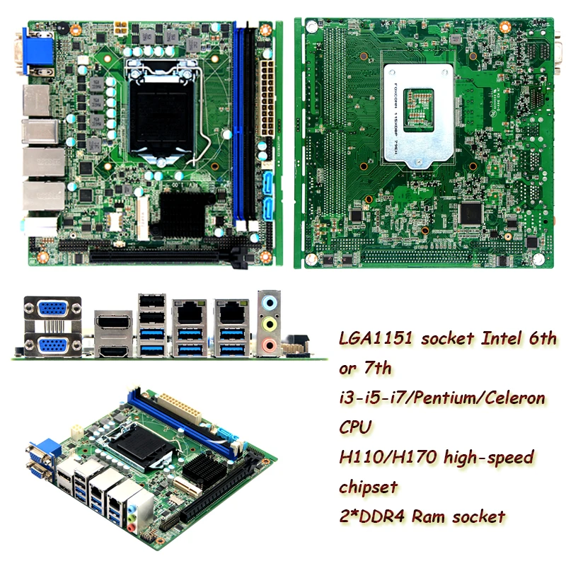 LGA1151 H110 чипсет материнская плата Mini ITX с двойной DDR4 ram Разъем 10 com порт и двойной lan порт Материнские платы