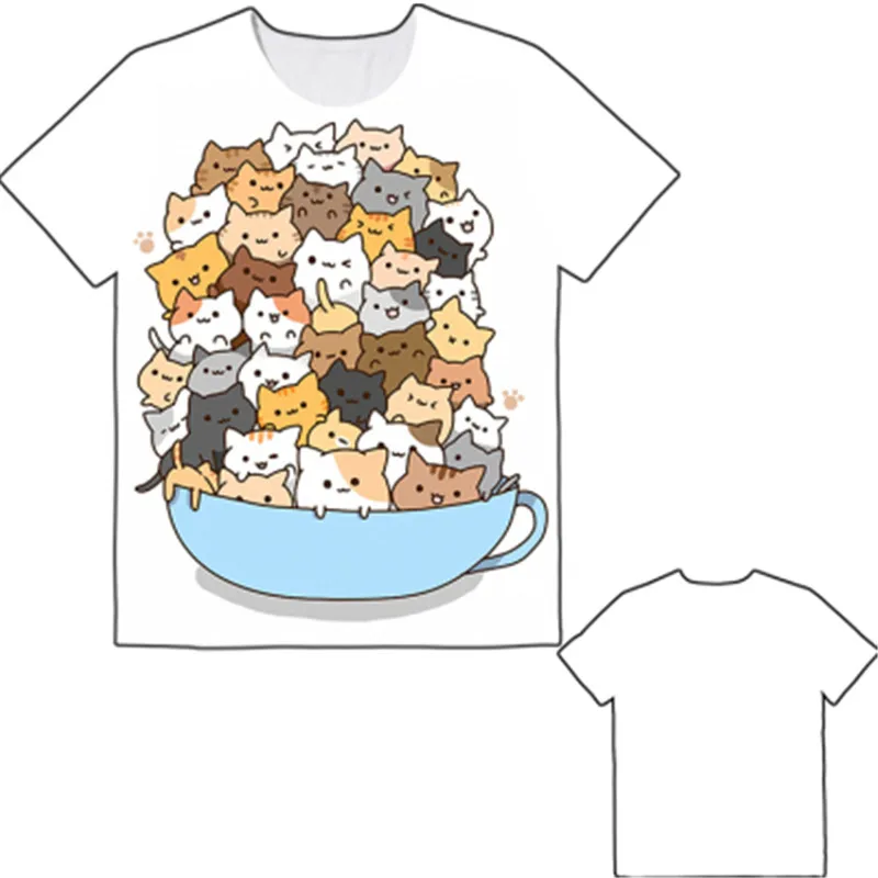Harajuku Neko Atsume Футболка женская футболка с рисунком кота женские футболки летний топ уличная женская одежда - Цвет: 001