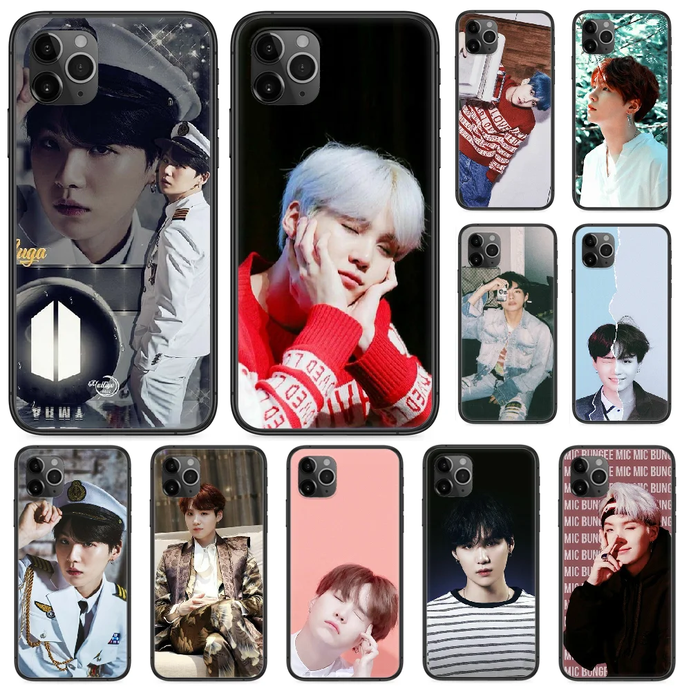 Чехол для телефона Suga Min Yoongi Kpop iphone 4 4s 5 5S SE 5C 6 6S 7 8 plus X XS XR 11 PRO MAX 2020 черный арт Etui