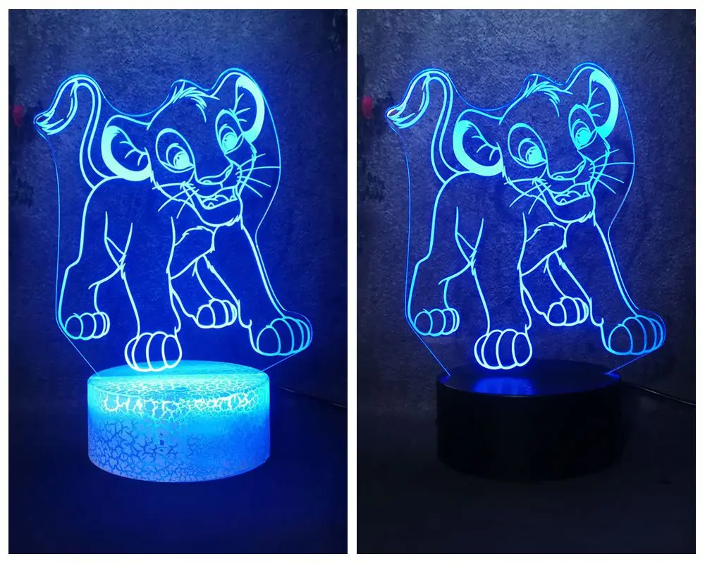 Аниме мультфильм животное маленький лев Король Simba форма светодиодный ребенок ночник 3D креативная Иллюзия 7 цветов изменить прикроватные настольные лампы