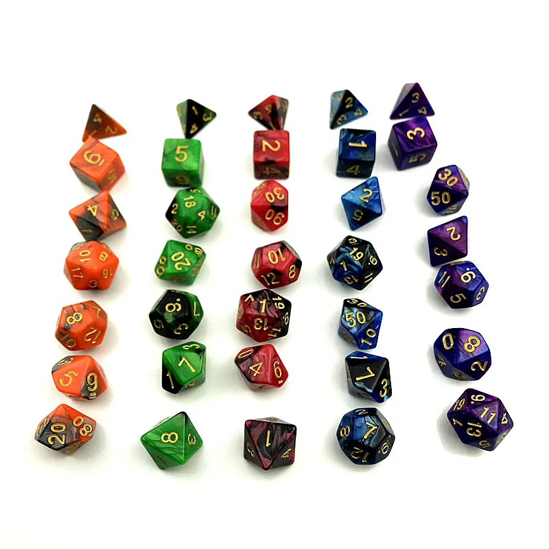 

7 pieces / set of digital dice game 5 color polyhedron D4-D20 multi-faceted acrylic dice