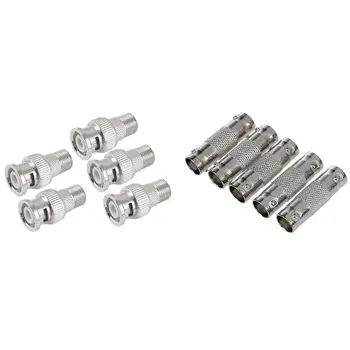 

F Female to BNC Male Coax RF Connector RG6 RG59 Adapter x 5 with BNC T Splitter Female to Female RF Coax Connector
