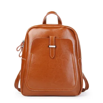 

ZZSLHL New Women Genuine Leather Backpack Fashion Backpack Women's Travel Bags High Quality Cowhide Backpack Brown Black