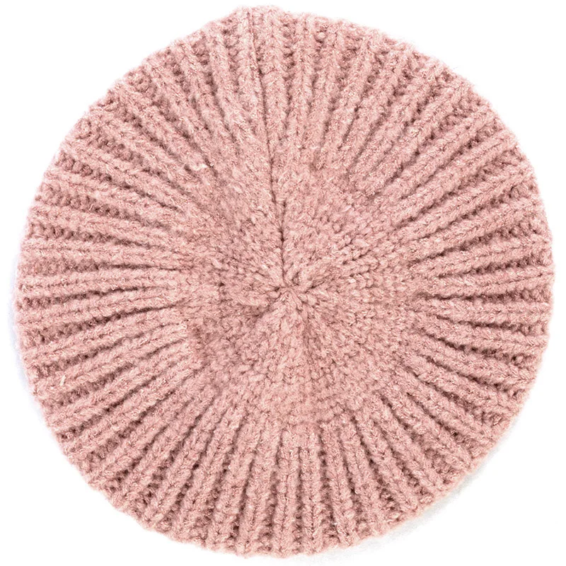 pink Geebro Женская однотонная вязаная шляпа берет Весенняя Повседневная Дамская разноцветный акриловый береты для женщин шапки бини подарок - Цвет: pink