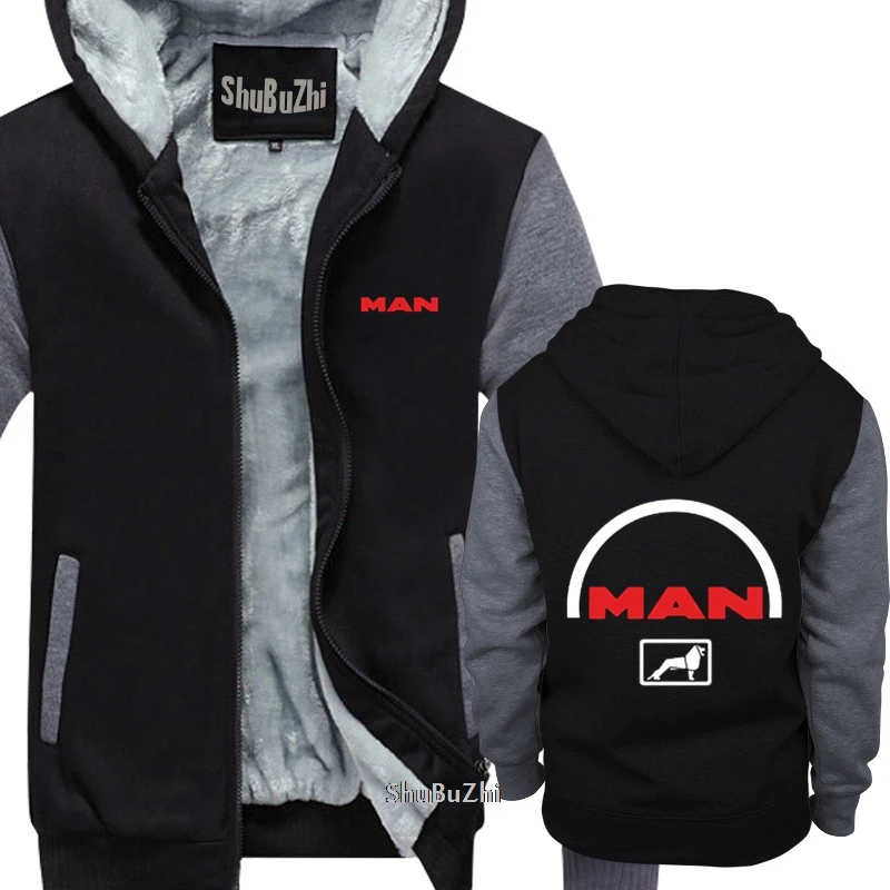 thick fleece Truck Lorry Driver Trucker shubuzhi men winter padded zipper sweatshirt fashion print hoodies cool hip-hop hoody - Цвет: black grey