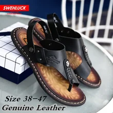 Мужские летние сандалии из натуральной кожи размера плюс 38-47; пляжные шлепанцы; повседневная обувь; Вьетнамки; дышащие сандалии с открытым носком; лоферы