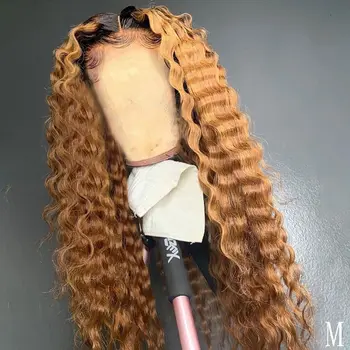 

Deep Wave 1B/27 Blonde Ombre Colored 13X4 Lace Front Human Hair Wig 150% With Baby Hair Remy Brazilian Bleached Hair