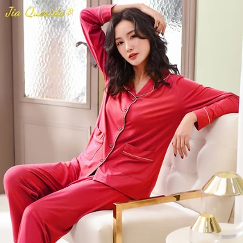 

New Pajamas for Women Bright Red Modal Pajama Set Women Plus Size Pajamas Luxury Spring Sleepwear Breathable Skin Friendly Modal