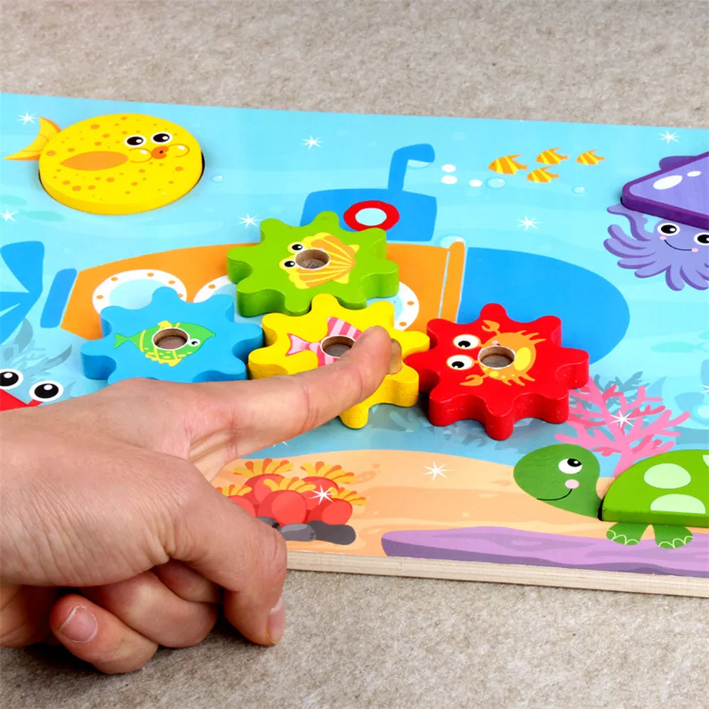 Раннее обучающее деревянное зубчатое колесо, игрушки для детей, деревянная игрушка-головоломка, игрушка для леса, океана, зубчатая передача, игра 3d, головоломка, игра, шестерня, вращающиеся игрушки