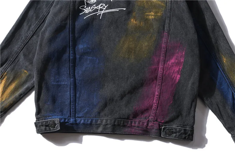 Джинсовая куртка с темными иконами и краской, мужские уличные джинсовые куртки, новая модная куртка для мужчин