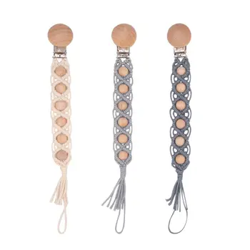 

Baby Dummy Chain Pacifier clip Crochet Cotton Soother Holder Infant Toddler Wooden Beads Teething Toy